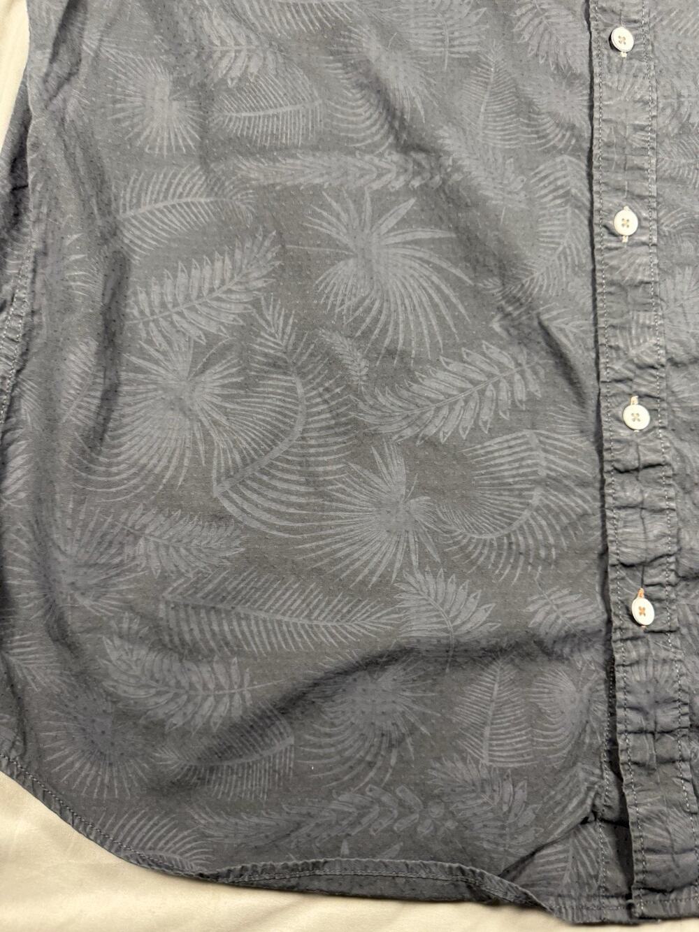 Cypress Club Mens Large Button Front Shirt Gray Palm Print Short Sleeve